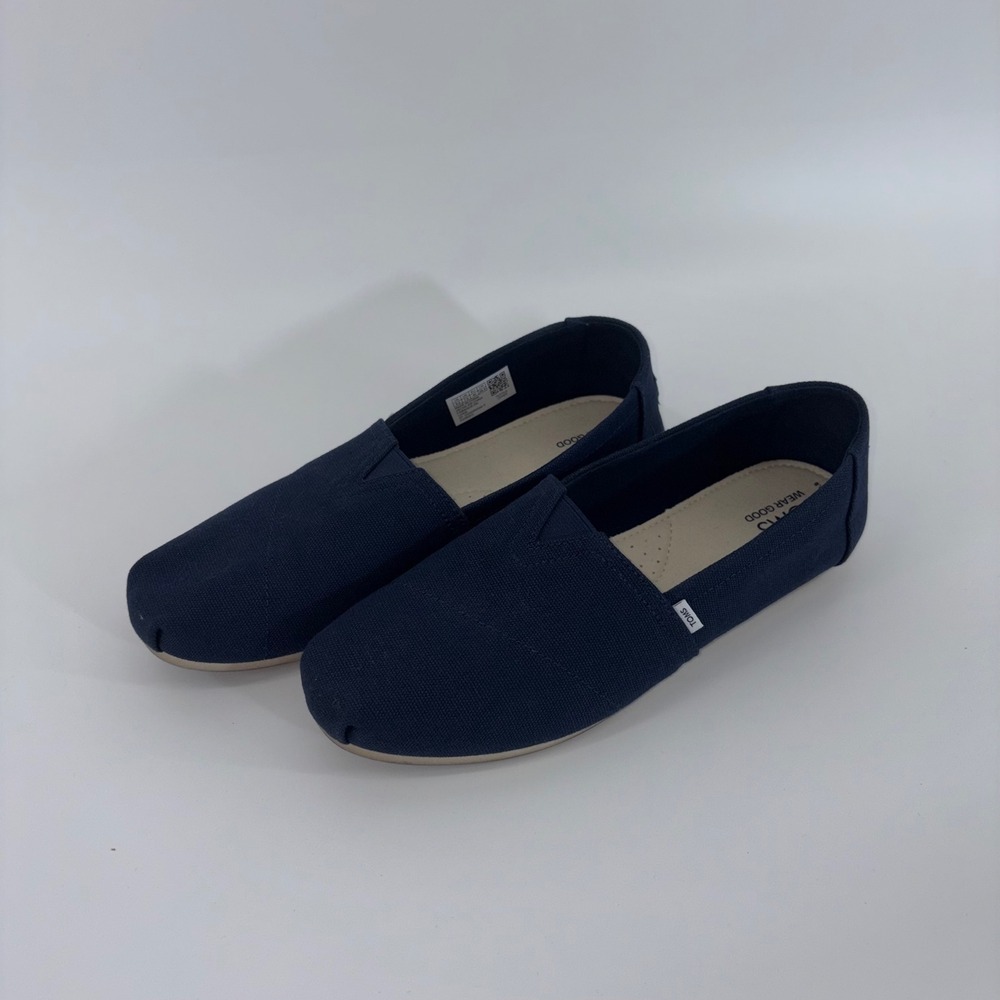 TOMS Womens Alpargata Navy Blue Canvas Slip On Flats Shoes Size 9.5